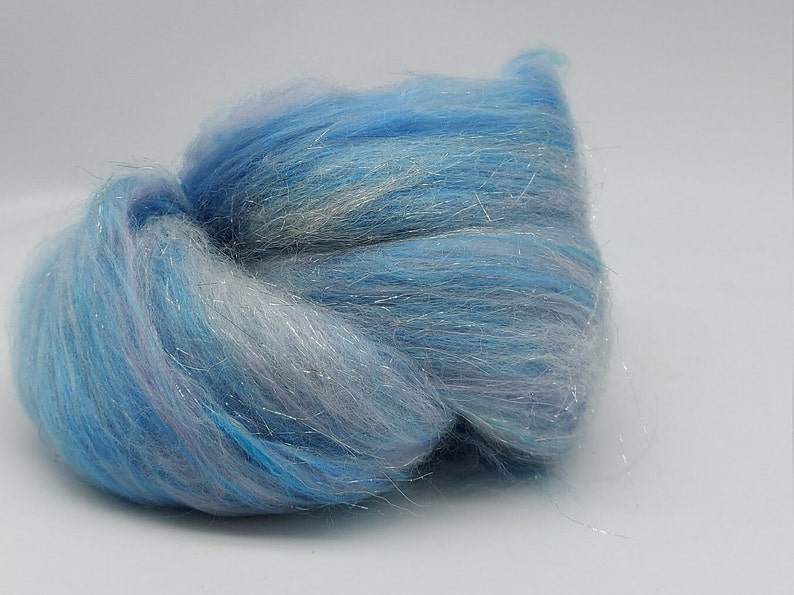 Glittery Blue Merino and Bamboo mix, wool mix, roving, unicorn wool, fairy wool, felting wool, crafter wool, UK Wool Shop image 10