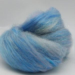 Glittery Blue Merino and Bamboo mix, wool mix, roving, unicorn wool, fairy wool, felting wool, crafter wool, UK Wool Shop image 3