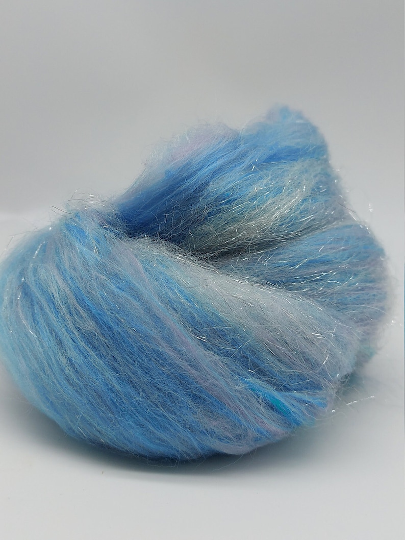 Glittery Blue Merino and Bamboo mix, wool mix, roving, unicorn wool, fairy wool, felting wool, crafter wool, UK Wool Shop image 3