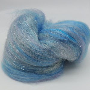 Glittery Blue Merino and Bamboo mix, wool mix, roving, unicorn wool, fairy wool, felting wool, crafter wool, UK Wool Shop image 1