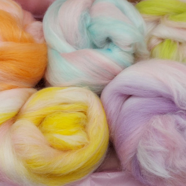 Ice Cream Box, Pastel roving, wool roving, fairy wool, coloured merino, roving, 30g, felting wool, UK Wool Shop