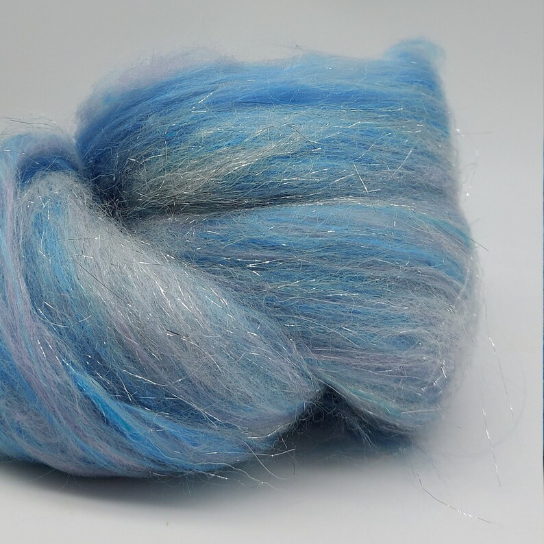 Glittery Blue Merino and Bamboo mix, wool mix, roving, unicorn wool, fairy wool, felting wool, crafter wool, UK Wool Shop image 9