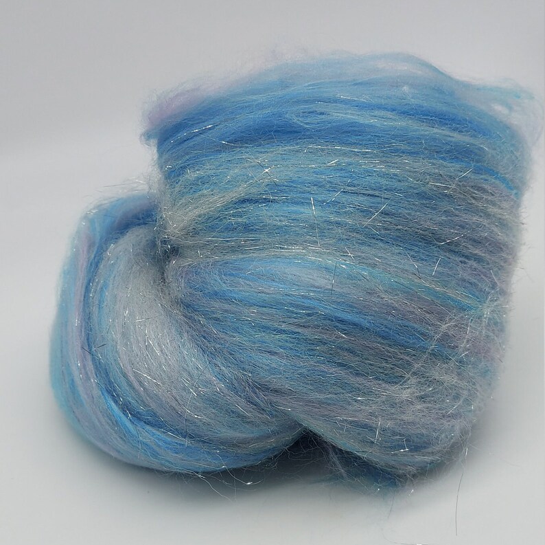 Glittery Blue Merino and Bamboo mix, wool mix, roving, unicorn wool, fairy wool, felting wool, crafter wool, UK Wool Shop image 8