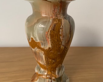 Vintage Onyx Vase, Bud Vase Natural Polished Stone Vase, Green And Brown Onyx, Marble Vase, Boho Home Decor, Retro Onyx.