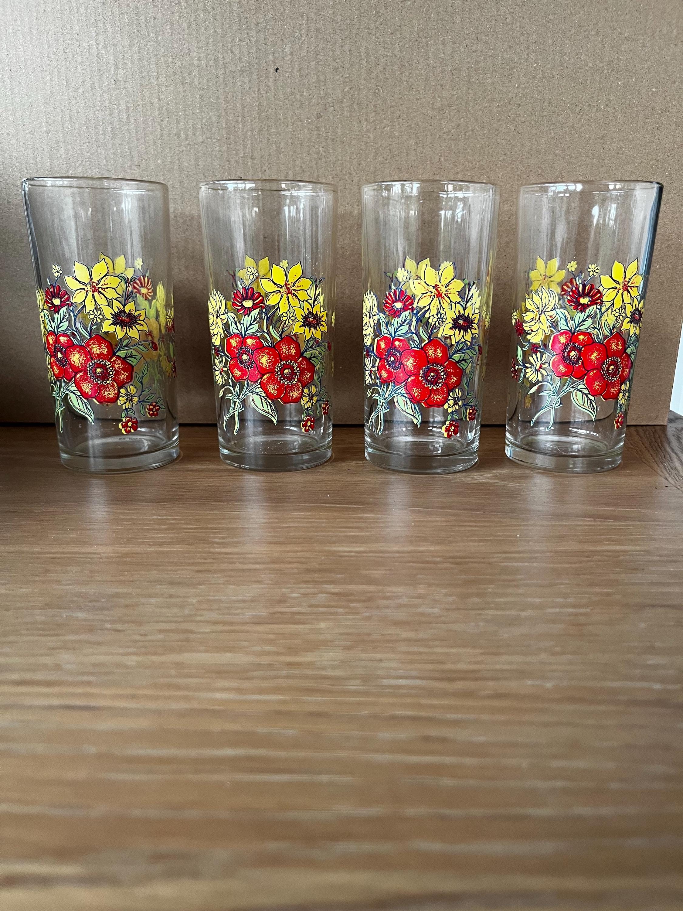 70s Flower Water Glasses Vintage - Etsy UK