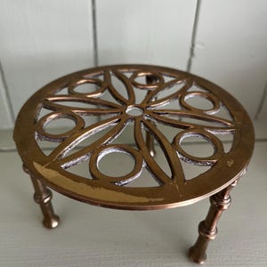 Vintage Solid Brass Circular Trivet - Kettle/Tea Pot Stand with 3 legs- Trivet