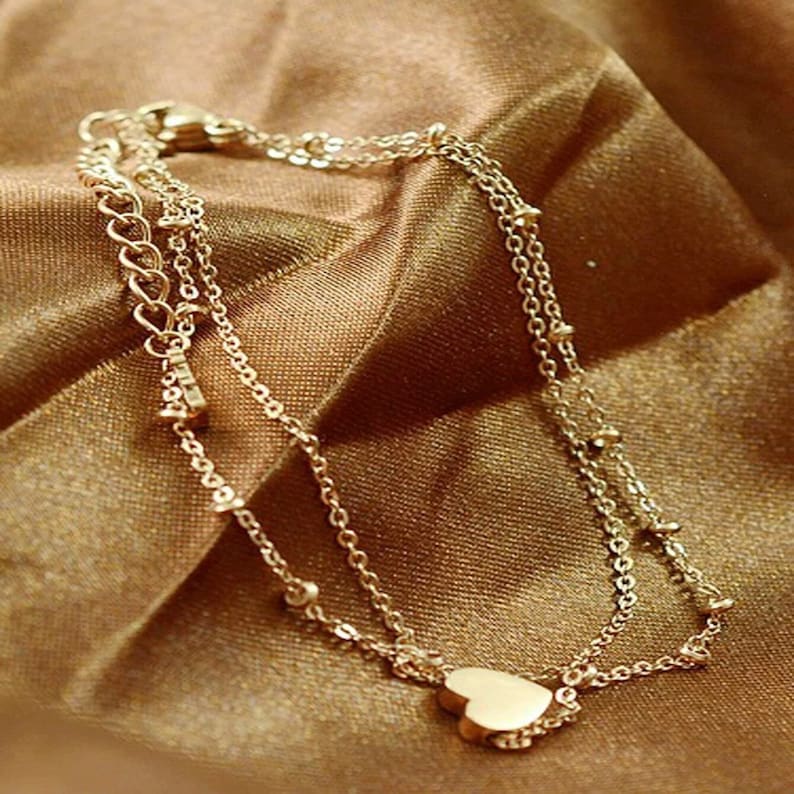 Heart Detail Layered Chain Anklet