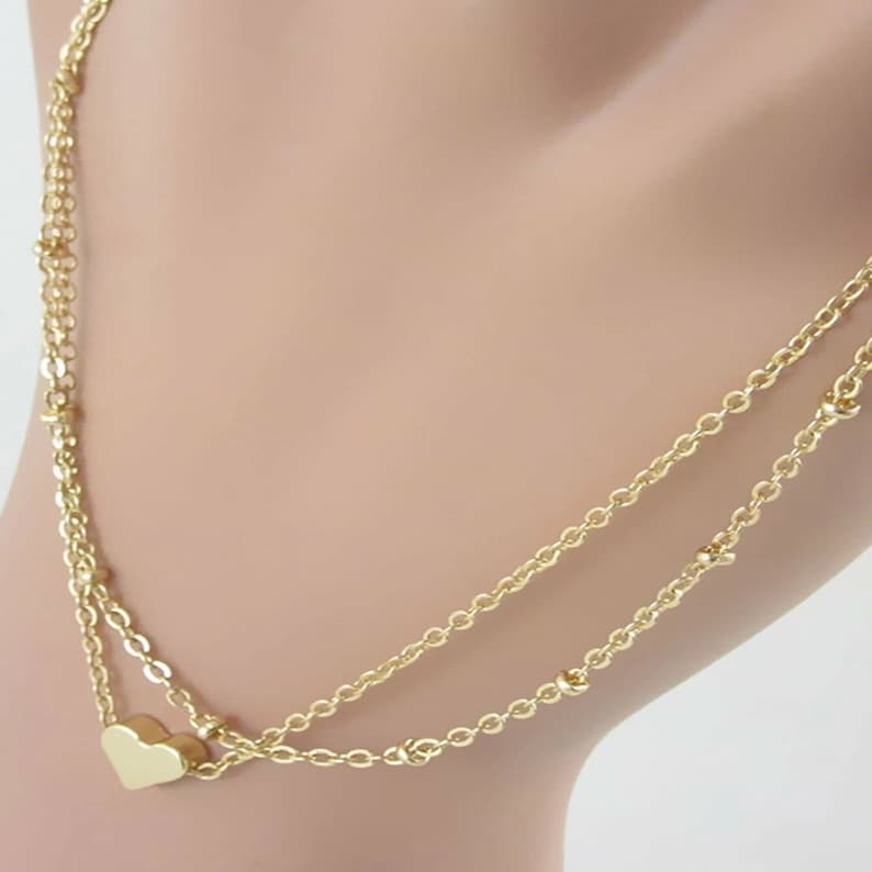 Heart Detail Layered Chain Anklet