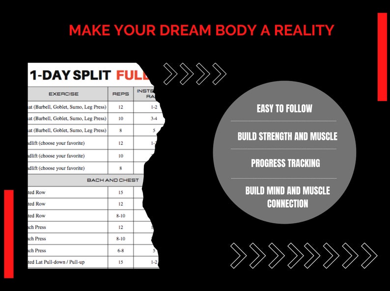 Fitness Full Body Training Program Weight Training 1day Etsy