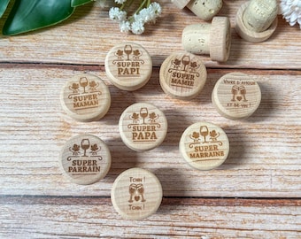 Bouchon de vin - Papa, papi, mamie, maman, tatie, tonton, parrain, marraine