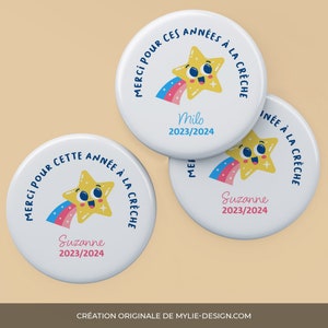 Badge crèche - Merci pour cette année - Epingle, magnet ou miroir