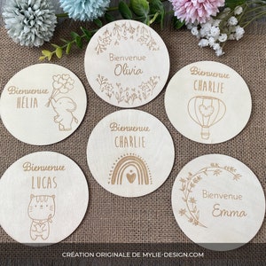 Carte naissance bébé en bois à personnaliser - Carte de bienvenue