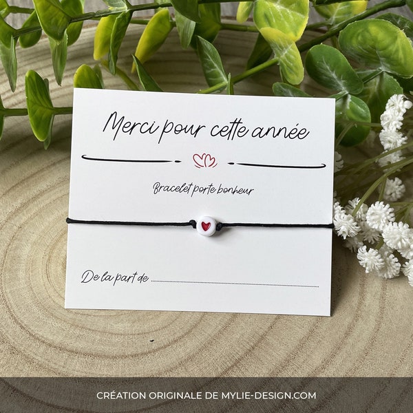 Bracelet coeur - Merci pour cette année  - Plusieurs couleurs