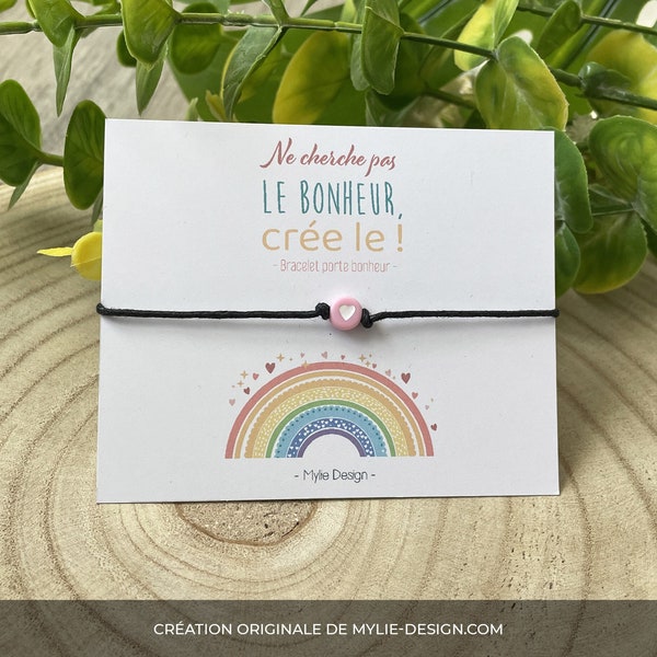 Bracelet coeur bonheur - Phrase positive