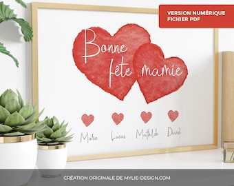 Affiche personnalisable PDF - Bonne fête mamie - Coeur