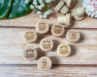Bouchon de vin - Papa, papi, mamie, maman, tatie, tonton, parrain, marraine