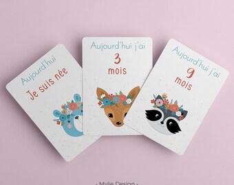 Cartes étapes bébé - Thème animaux et fleurs