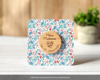 Carte avec magnet bois - Cadeau maîtresse, atsem, maître, nounou, maman, mamie