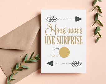 Carte à gratter annonce mariage, bébé, témoin, parrain, marraine - Flèche