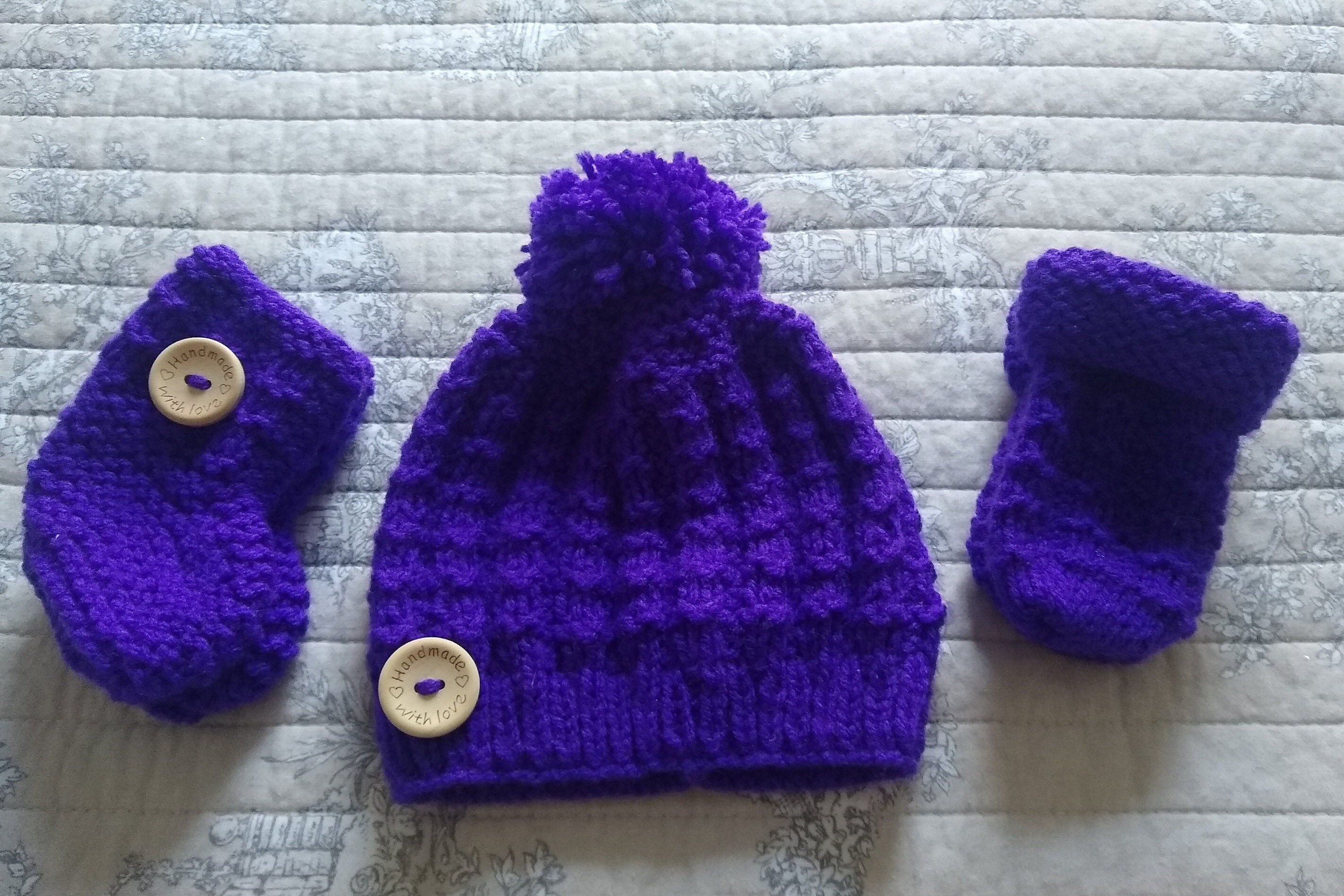 Hand Knitted Baby Hat Booties and Mitts Set Etsy