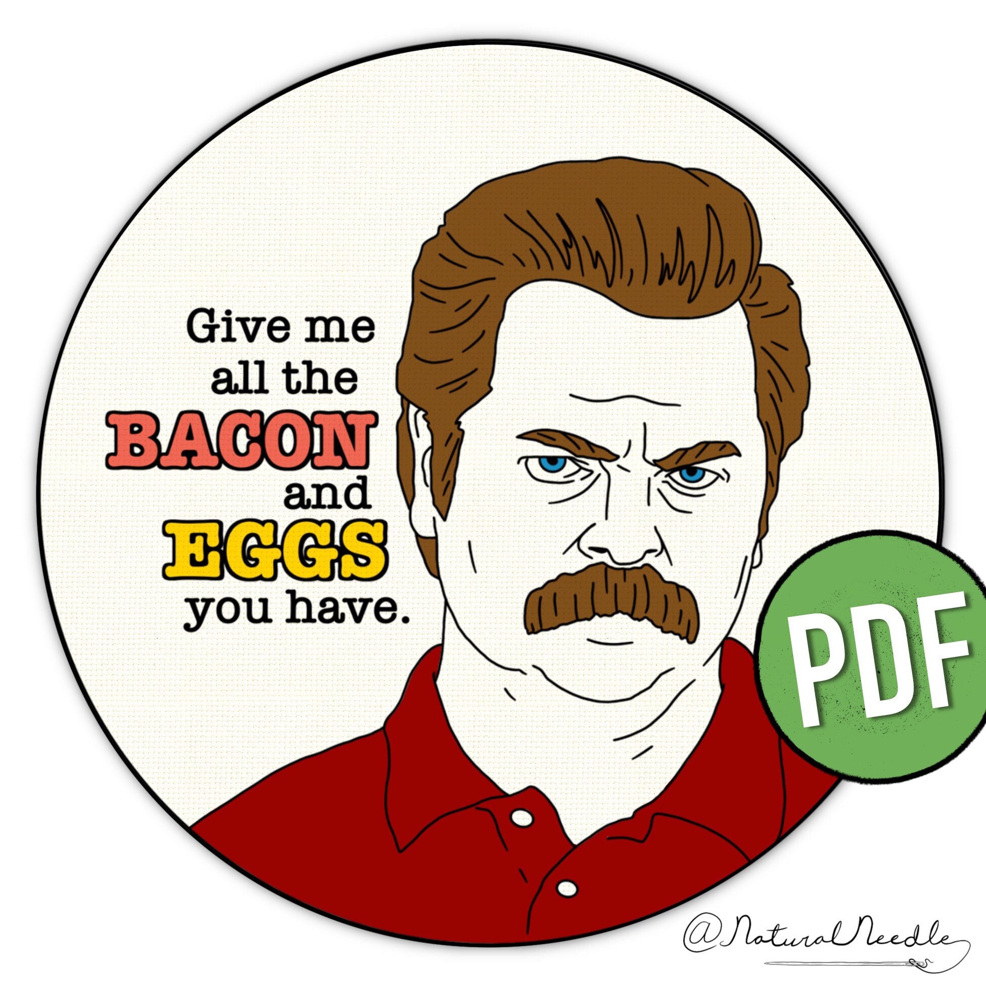 Bacon and Eggs Ron Swanson Digital Hand Embroidery PDF Etsy