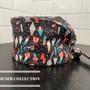 Surgical/Scrub Cap - DESIGNER COLLECTION - 4th of July Party!   (Ships within 24 Hrs)