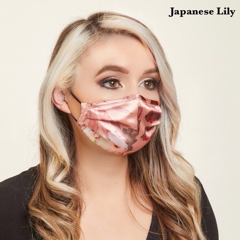 UK MADE Silk Face Mask Same Day Dispatch Free Delivery Free Mask Offer Ultra Soft Silk Satin Face Mask Nose WireAdjustable Face Mask Japanese Lily