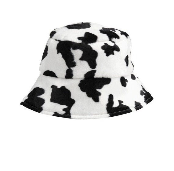 UK Made Faux Fur Cow Print Bucket Hat, Super Soft 90's Style Hat. Animal Print Sun Hat. Fisherman's Hat. Same Day Dispatch