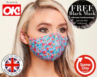 TRIPLE LAYER Face Mask, Filtered Face Mask, Cloth Fabric Face Mask, Adjustable + Nose Wire Face Mask. Washable Face Mask. Reusable Face Mask