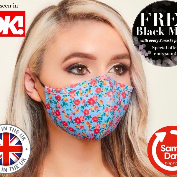 TRIPLE LAYER Face Mask, Filtered Face Mask, Cloth Fabric Face Mask, Adjustable + Nose Wire Face Mask. Washable Face Mask. Reusable Face Mask