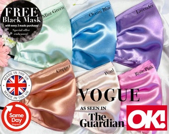 UK MADE Silk Face Mask Same Day Dispatch Free Delivery Free Mask Offer Ultra Soft Silk Satin Face Mask Nose Wire+Adjustable Face Mask