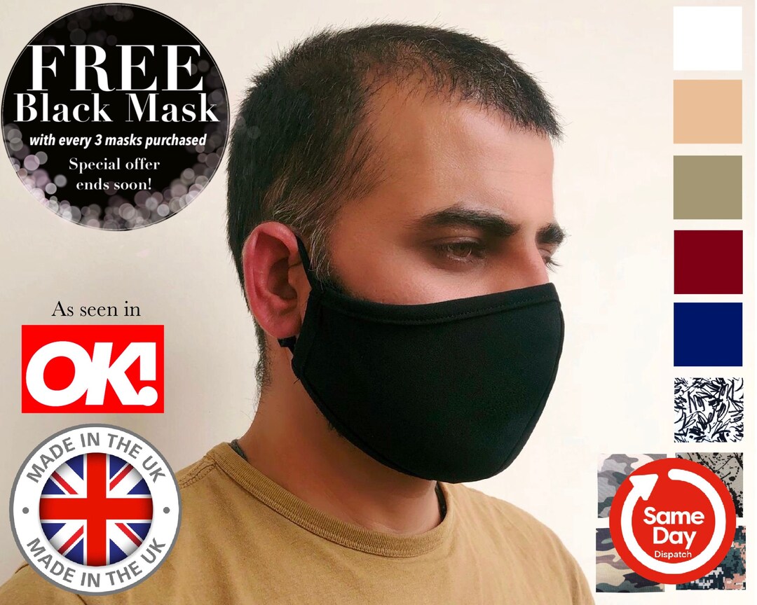 TRIPLE LAYER Face Mask. Made in UK Face Mask. Adjustable Nose Wire Face