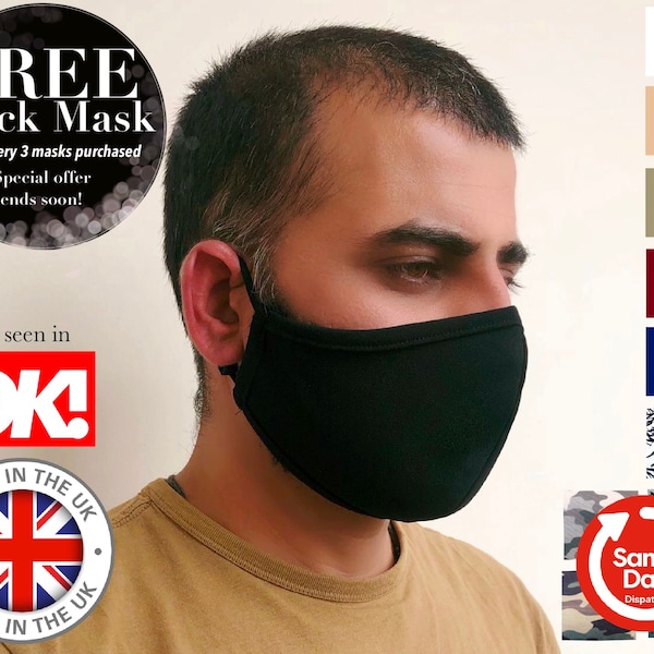 TRIPLE LAYER Face Mask. Made in UK Face Mask. Adjustable + Nose Wire Face Mask. Filter Face Mask. Washable Face Mask. Reusable Face Mask U.K