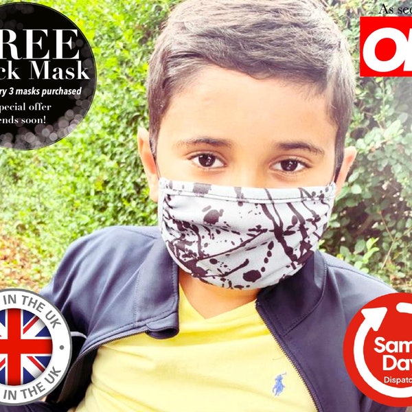 KIDS FACE MASK Made in U.K. Adjustable Kids Face Mask To Fit All Ages. Lightweight Breathable Washable Kids Mask. Super Soft Kids Face Mask