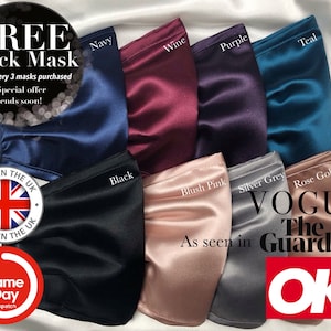 UK MADE Silk Face Mask Same Day Dispatch Free Delivery Free Mask Offer Ultra Soft Silk Satin Face Mask Nose Wire+Adjustable Face Mask