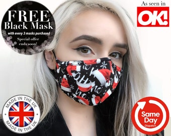 CHRISTMAS TRIPLE LAYER Face Mask. Made in U.K Face Mask. Adjustable + Nose Wire Face Mask. Filtered Face Mask. Washable Face Mask. Reusable