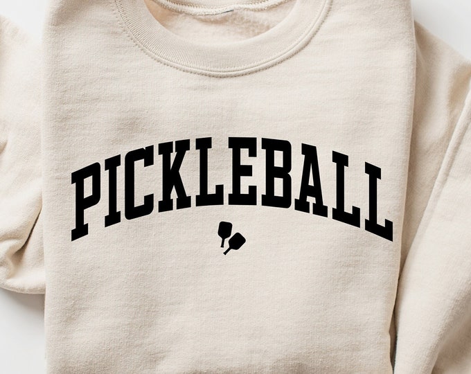 Varsity Style Pickleball Sweatshirt, Gift for Pickle Ball Player, Unisex Sweater
