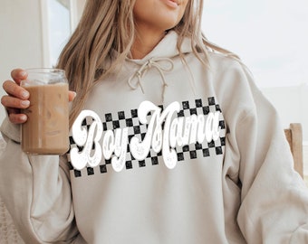 Retro Boy Mama Sweatshirt, Cute Boy Mama Hoodie, Vintage Boy Mama Sweatshirt, Checkers Boy Mama Shirt, Cool Boy Mama, Cute Boy Mama Sweater