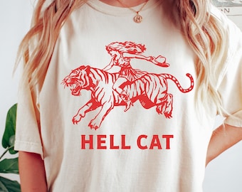 Comfort Colors® Vintage Cowgirl Hell Cat T-Shirt, Retro Cowgirl Western Shirt,Funny Aesthetic Tee,Tiger Tee,Trendy Shirt,Gift For Her Or Him