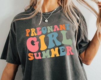 Comfort Colors® Pregnant Girl Summer Shirt, Cute Mom to Be Shirt, Pregnancy Reveal,Funny Gift for New Mom,Baby Announcement,Baby Shower Gift