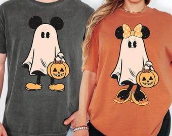 Comfort Colors® Retro Mickey Minnie Halloween Couple Shirts, Mickey Ghost Shirt, Minnie Ghost Shirt, Spooky Season Shirt, Disney Halloween