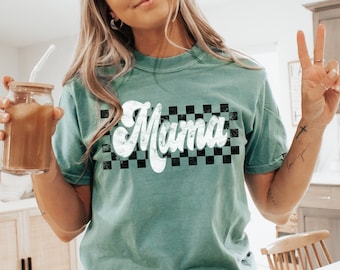 Comfort Colors® Checkers Mama Shirt, Retro Mama Shirt, Vintage Mama Tee, Motherhood Tshirt, Comfort Color Mama Tee, Vintage Checkered Shirts