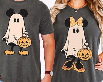 Comfort Colors® Retro Mickey Minnie Halloween Couple Shirts, Mickey Ghost Shirt, Minnie Ghost Shirt, Spooky Season Shirt, Disney Halloween