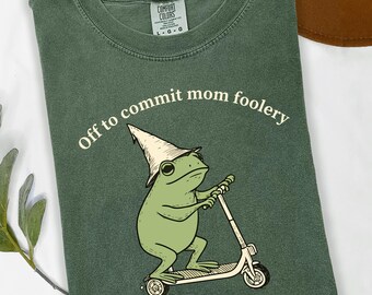 Mama Frog Comfort Colors Shirt Off to Commit Mom Foolery TShirt Funny Frog Scooter Gift For Mom Funny Mama Shirt Pregnancy Announcement Tee