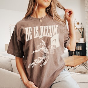 Comfort Colors® He is Rizzin Shirt, Funny Shirt of Jesus Playing Basketball, Vintage Faith Shirt, Unisex Basketball Shirt, Funny Jesus Shirt