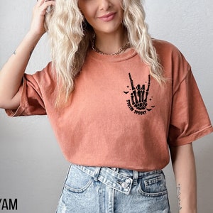 Comfort Colors® Stayin Spooky Skeleton Hands Shirt, Fun Halloween Shirt, Funny Halloween Outfit, Womens Fall Tee, Skull Shirt, Spooky Season