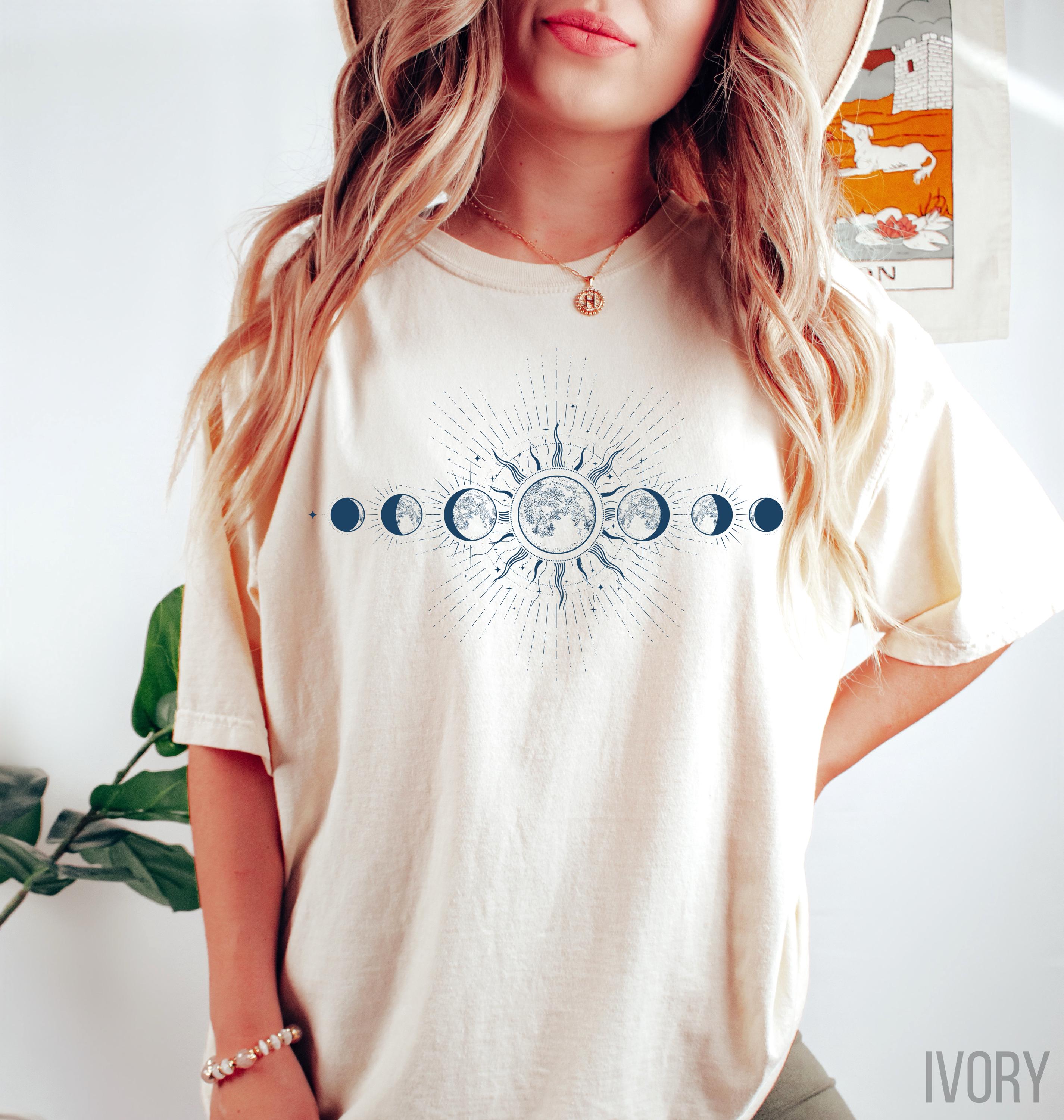 Comfort Colors® Celestial Shirt, Moon Phase T-shirt, Boho Mystical Moon And Sun Tee,Boho Moon Outfit,Tarot Tee,Spiritual Moon Clothing Gifts