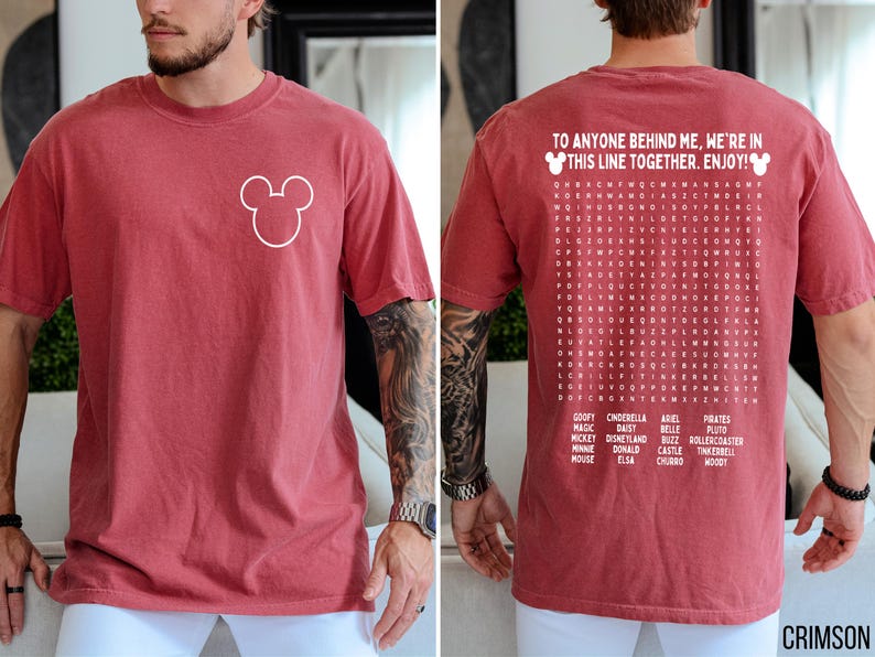 Funny Interactive Disney T-Shirts, Disney Dad Shirts, Waiting In Line Puzzle Double Side Disney T-Shirts, Disney Shirts, Disneyland T-Shirts image 3