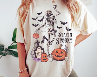 Stayin Spooky Halloween Shirt, Comfort Colors T-Shirt, Fun Trick or Treat Skeleton Tee, Gift For Halloween, Witch Tshirt, Fall Teeshirt