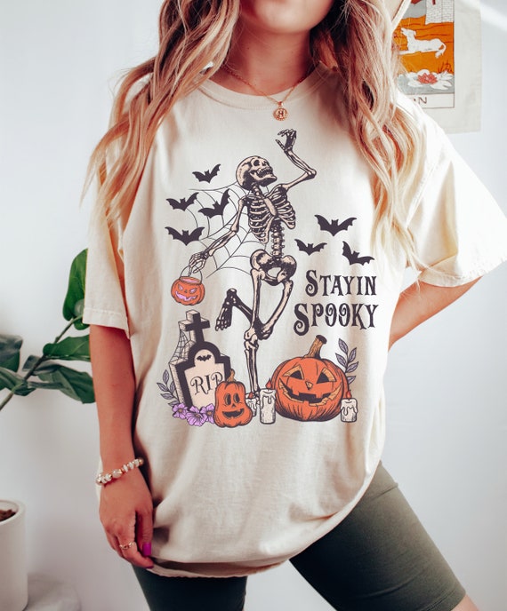 Halloween T-Shirt - 'Basic Witch' Skeleton Print Women's Tee, Soft Cotton Blend, Funny Casual Top